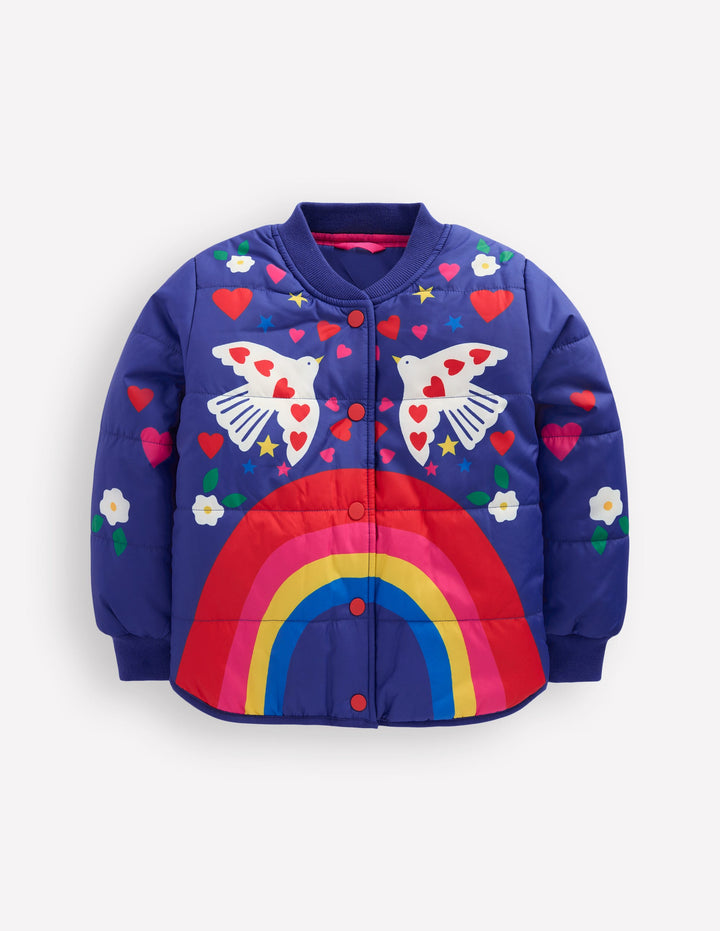 Veste bomber fun-Imprimé arc-en-ciel placé bleu marine