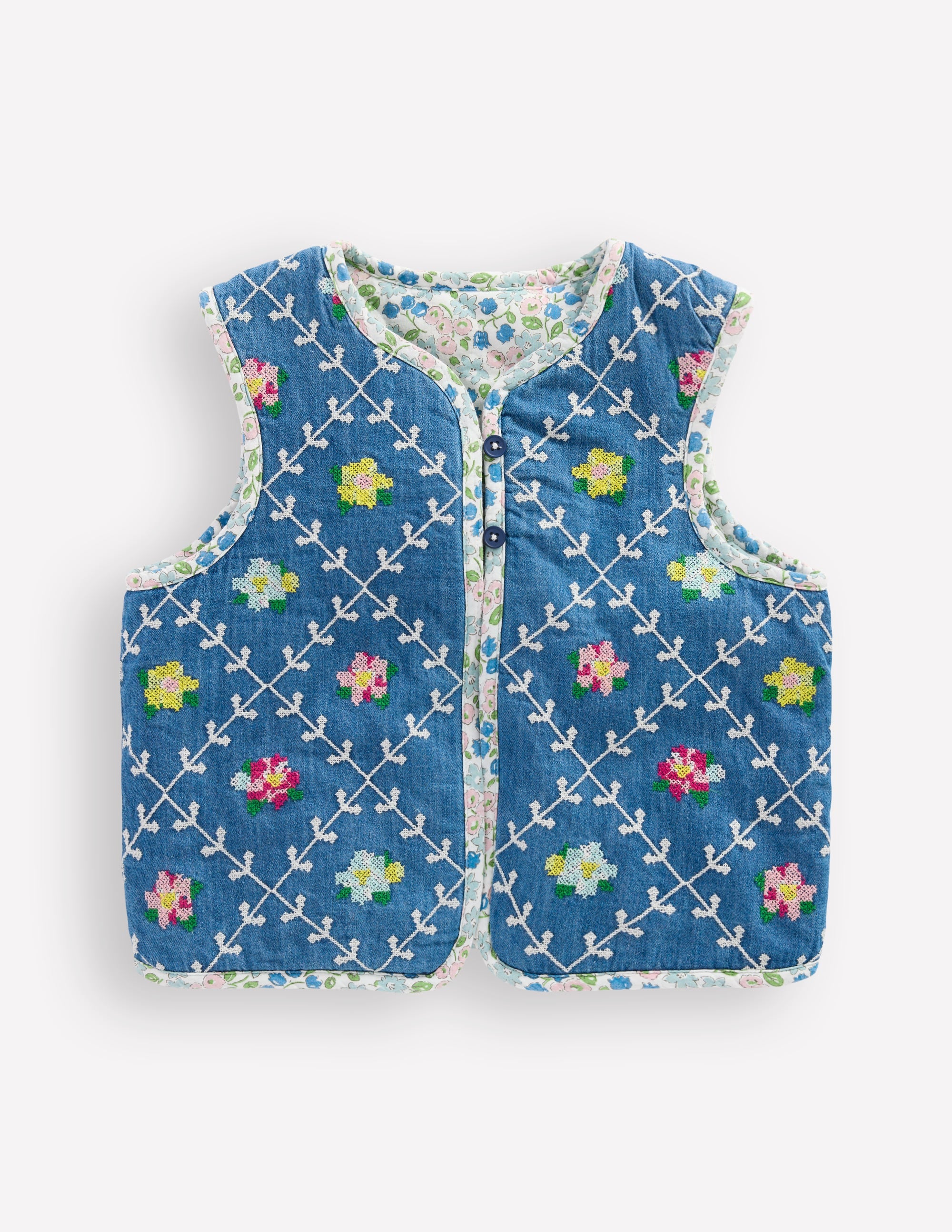 Jolie veste sans manches matelassée-Denim brodé - Image 1
