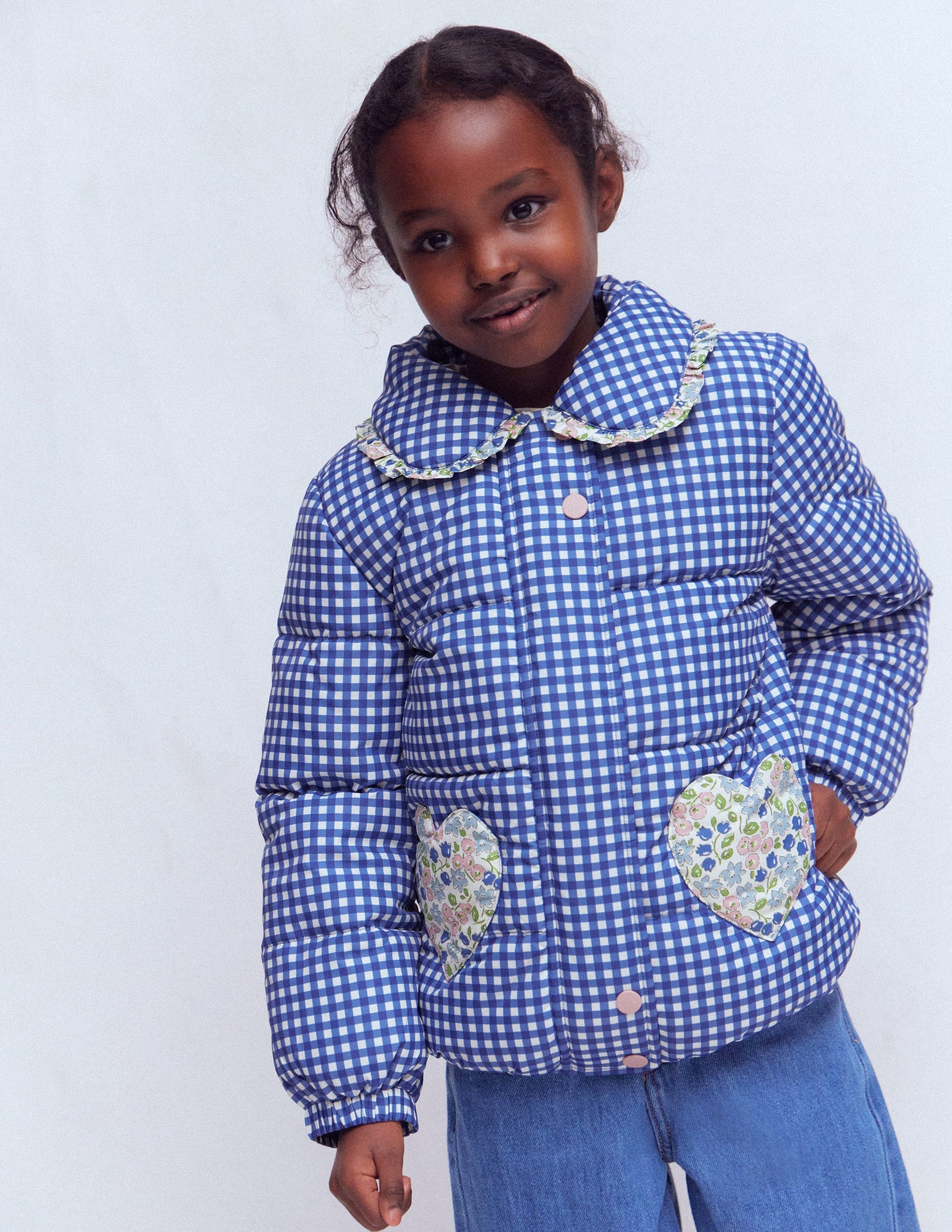 Wattierte Jacke mit Vichykaro-Vichykaro Blumenmuster Mix-3