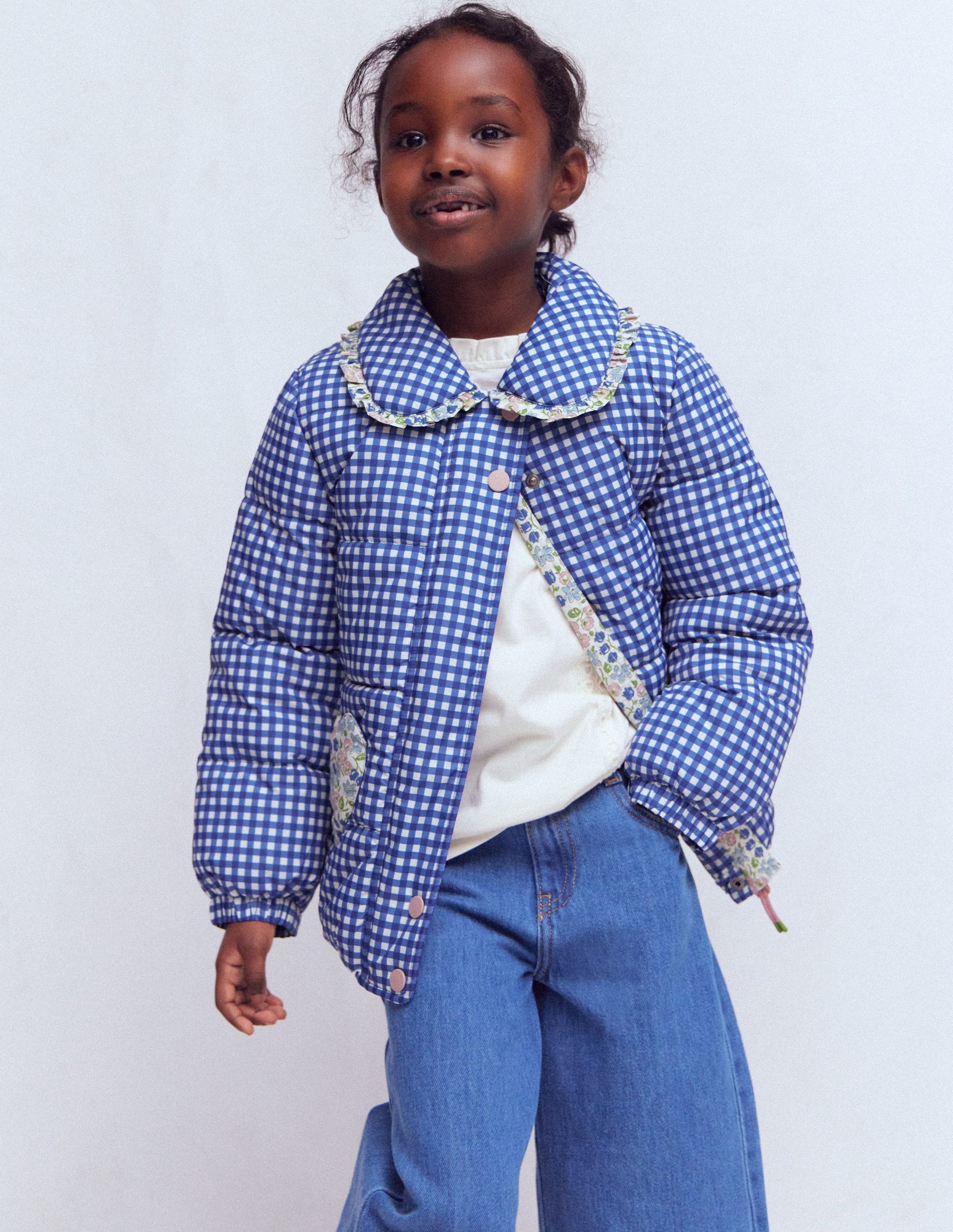 Wattierte Jacke mit Vichykaro-Vichykaro Blumenmuster Mix-4