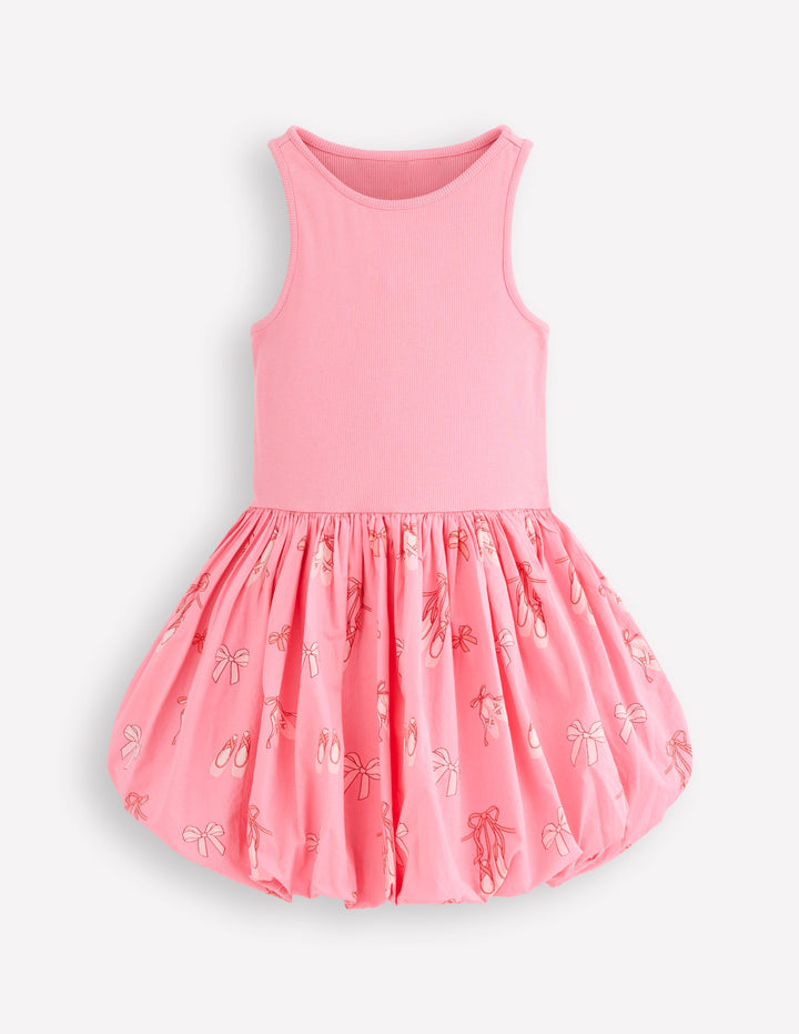 Rippstrick-Kleid mit Ballonsaum-Vintage-Rosa Ballettschuhe