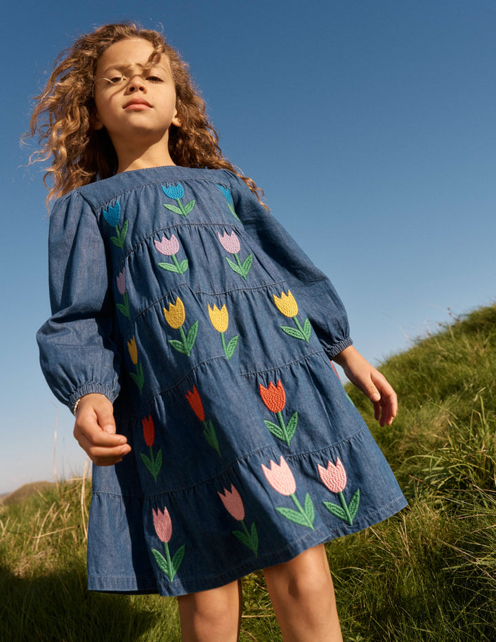 Gewebtes Kleid zum Herumwirbeln-Medium Vintage Tulpen