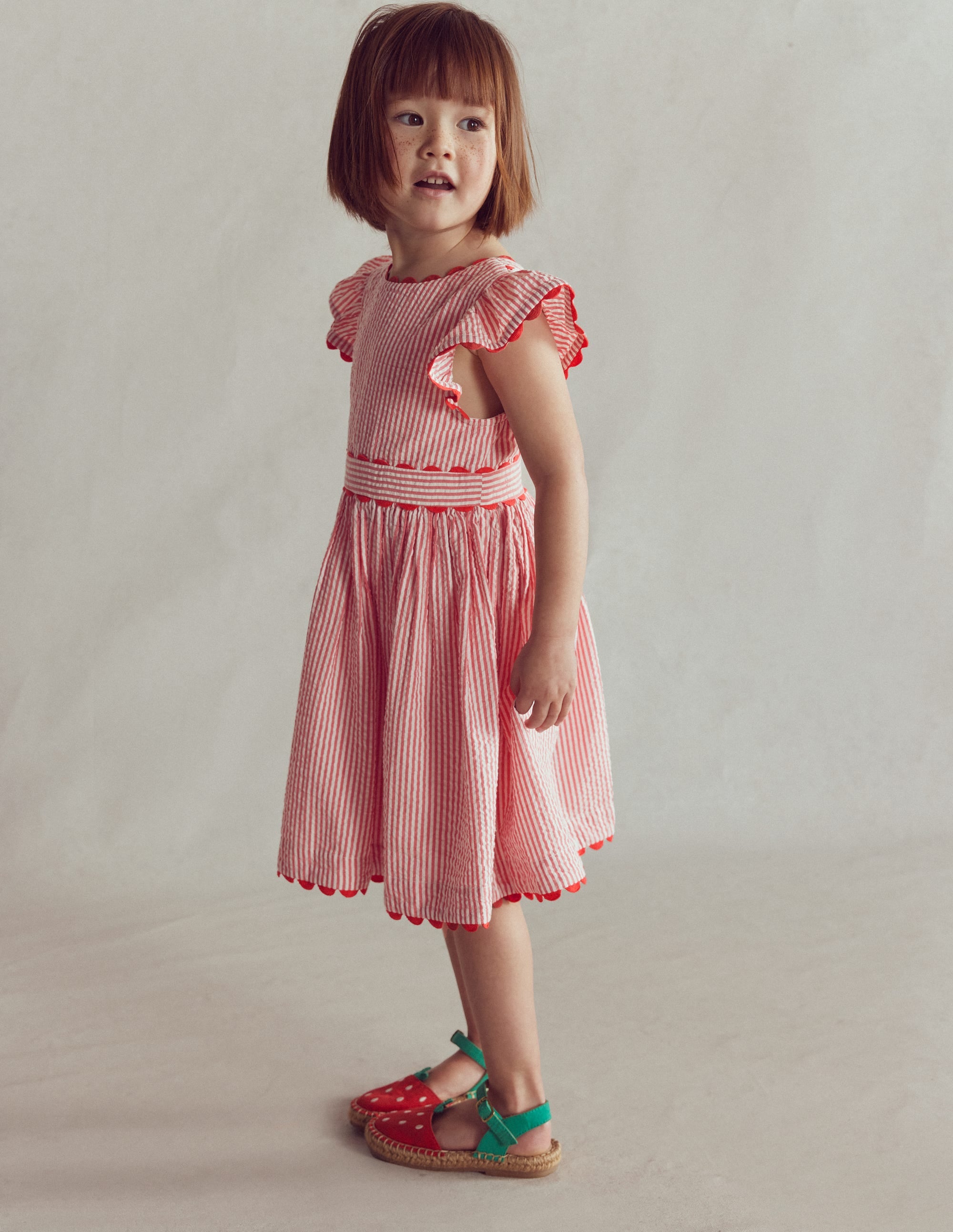 Flatterkleid mit Zackenlitze-Rot mit Streifen - Image 1