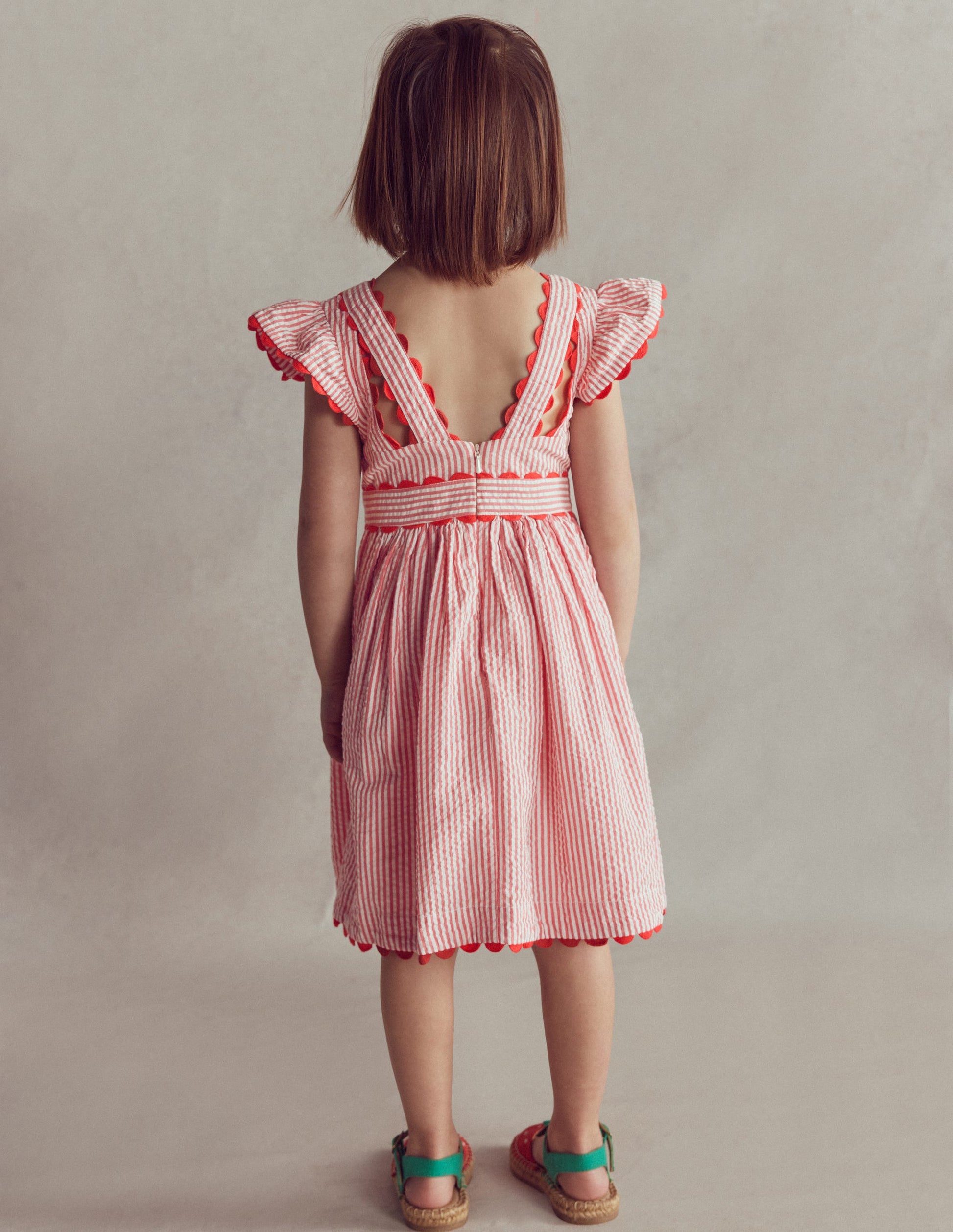 Flatterkleid mit Zackenlitze-Rot mit Streifen-3