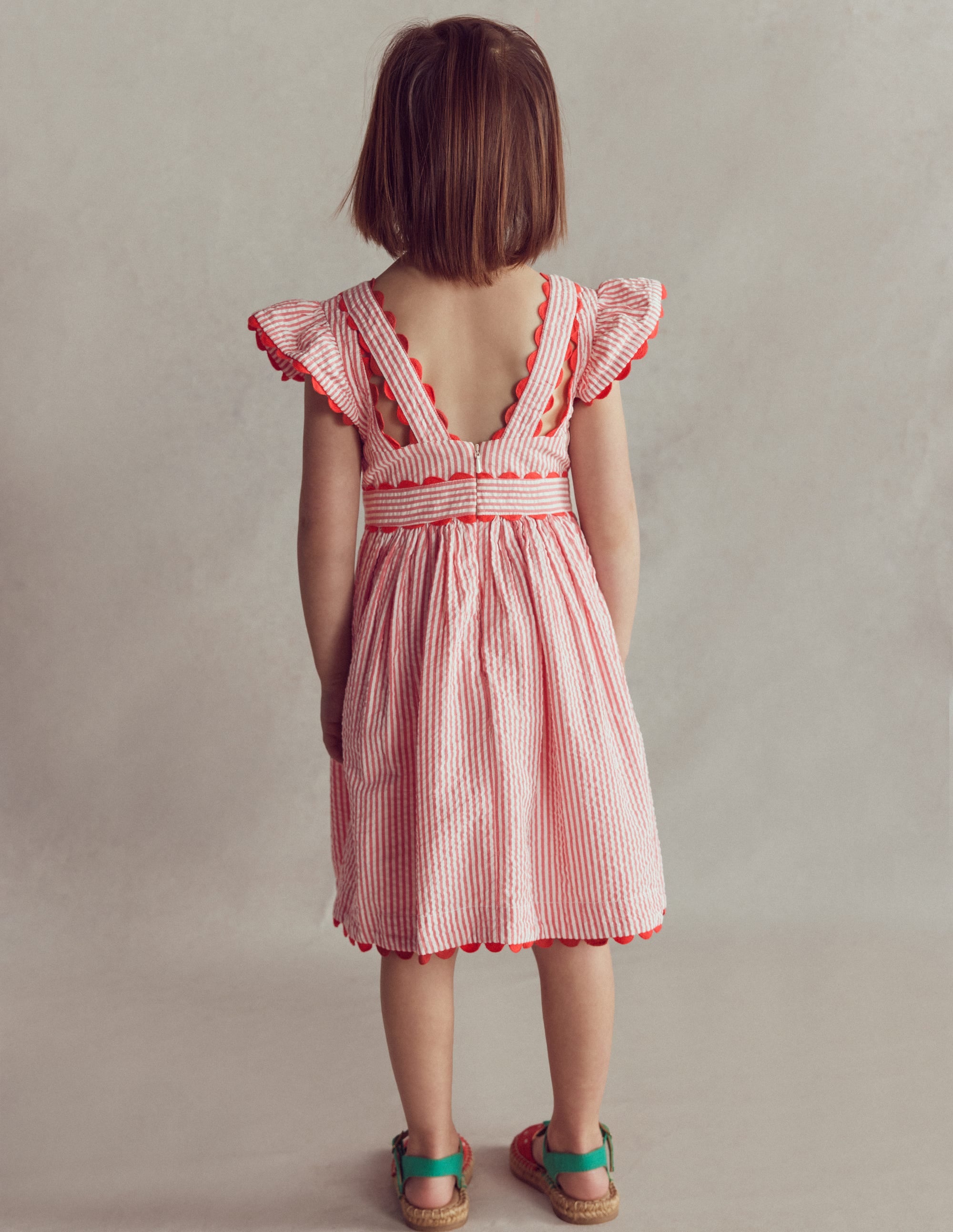Flatterkleid mit Zackenlitze-Rot mit Streifen - Image 3