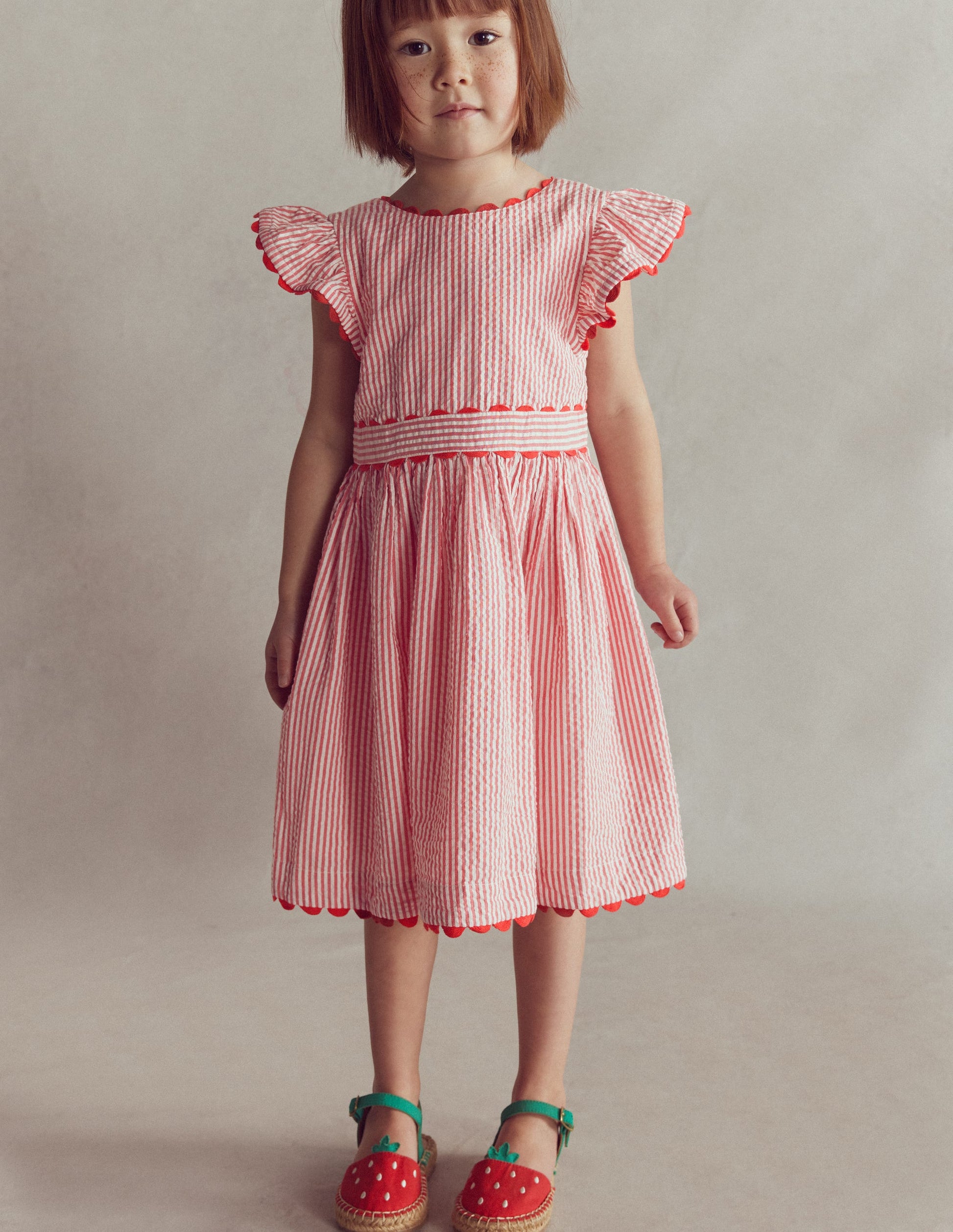 Flatterkleid mit Zackenlitze-Rot mit Streifen-4