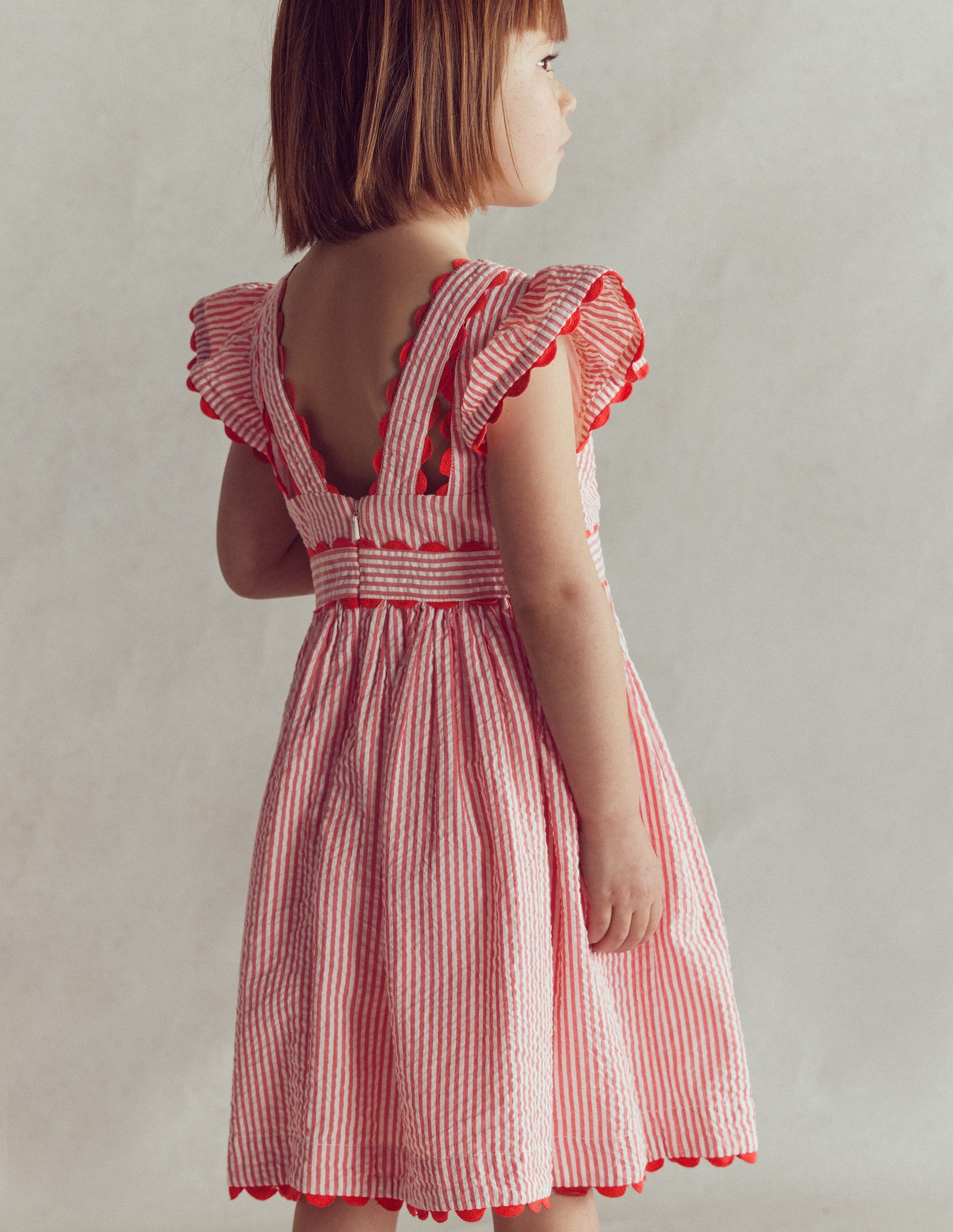 Flatterkleid mit Zackenlitze-Rot mit Streifen-5