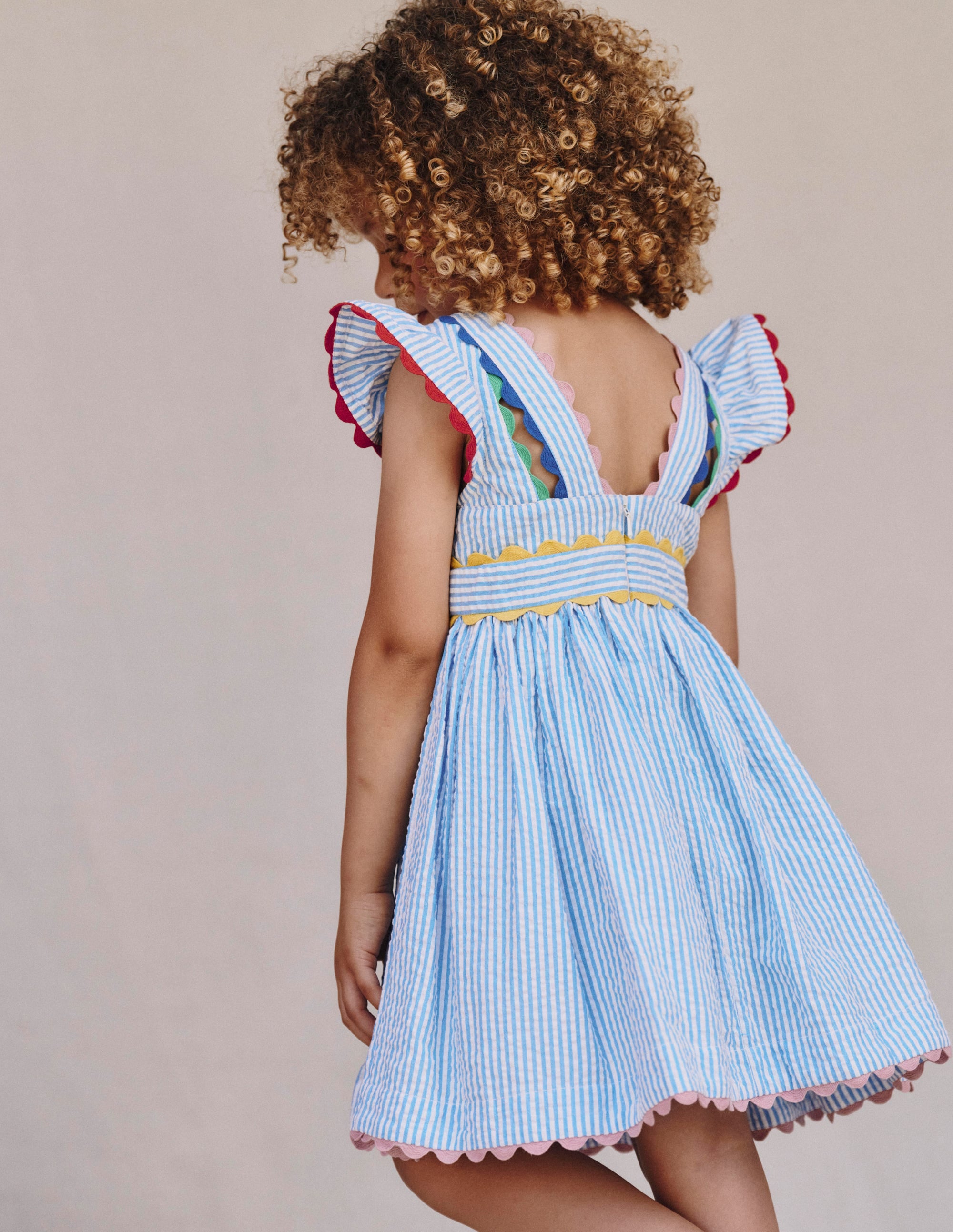 Flatterkleid mit Zackenlitze-Saphirblau Streifen - Image 1