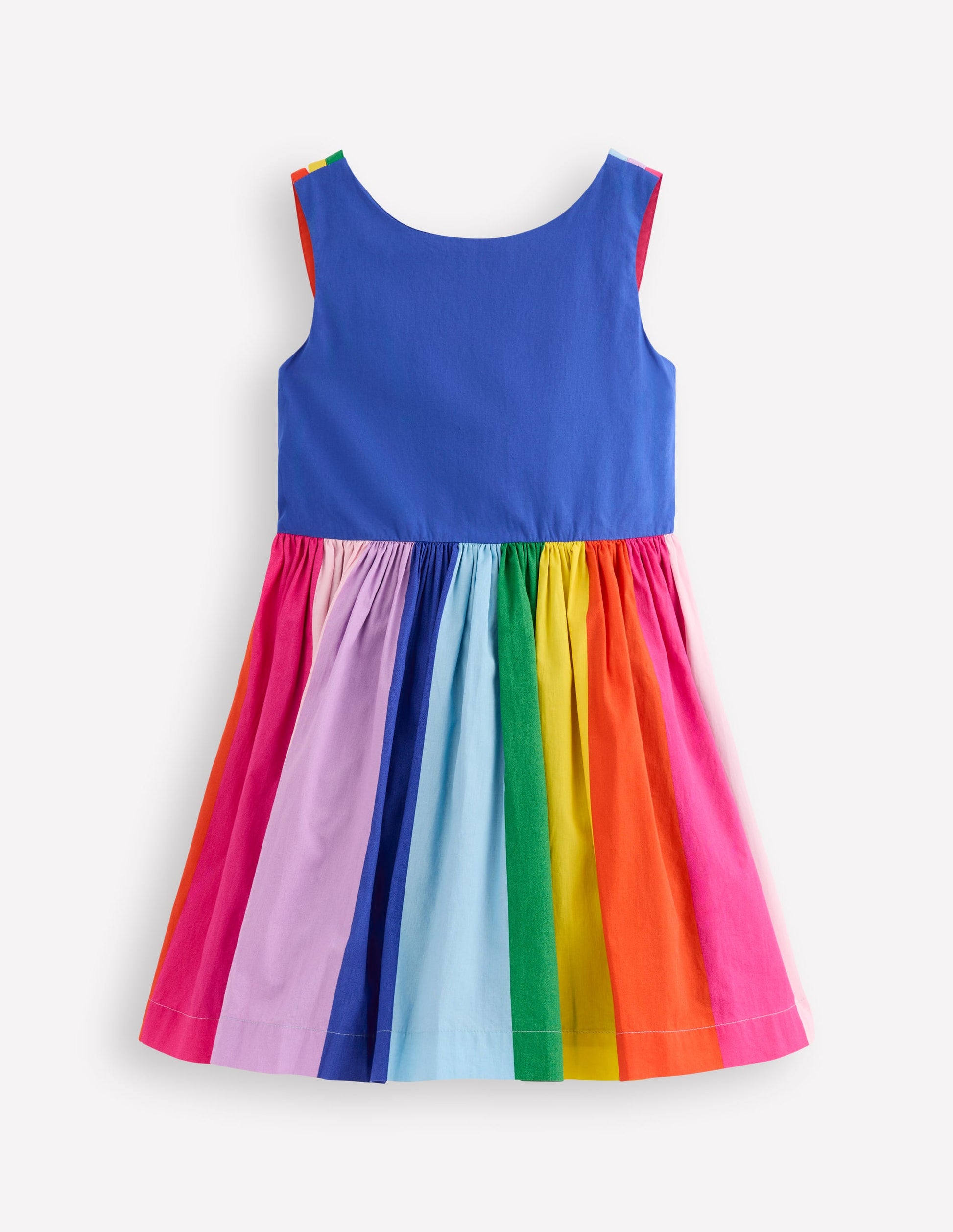 Ausgestelltes Trägerkleid mit bunten Trägern-Saphirblau Regenbogenfarben-1