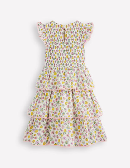 Gewebtes Stufenkleid mit Spitze-Sanftes Naturweiß Rosa-3