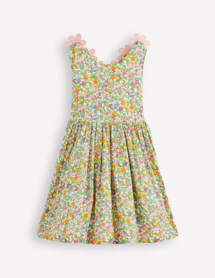 Originelles Kleid mit gekreuzten Rückenträgern-Sanftes Naturweiß Floribunda