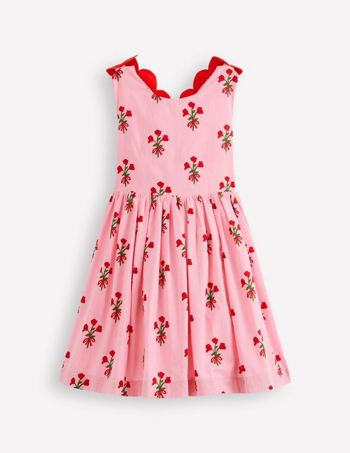 Originelles Kleid mit gekreuzten Rückenträgern-Kaugummirosa Kleiner Blumenstrauß