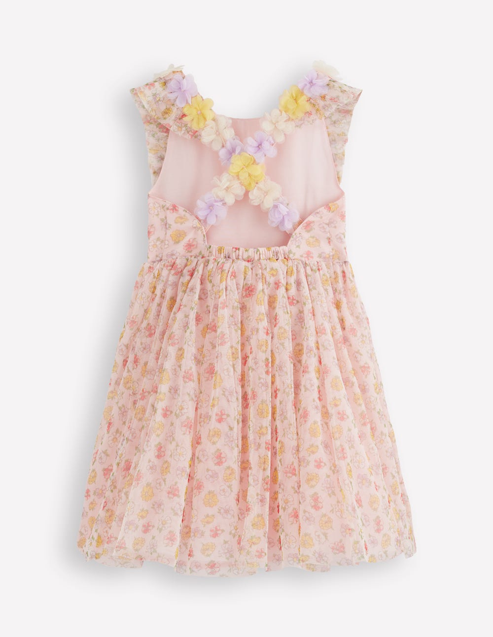 Robe à bretelles virevoltantes au dos-Motif Rosa ivoire doux-3