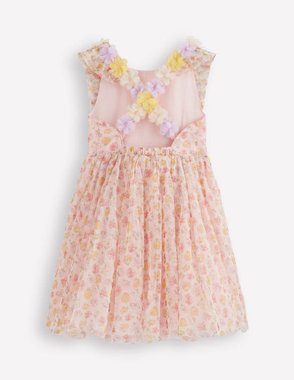 Robe à bretelles virevoltantes au dos-Motif Rosa ivoire doux-3