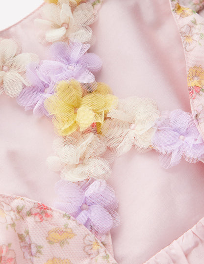 Robe à bretelles virevoltantes au dos-Motif Rosa ivoire doux-4