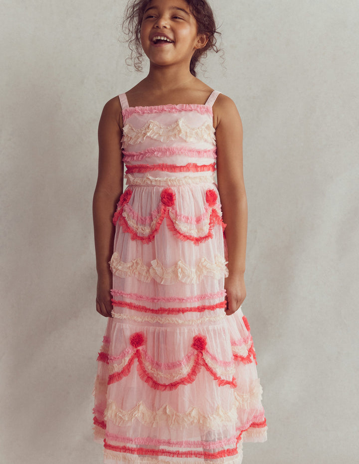 Robe en tulle façon gâteau à étages-Gâteau rose craie