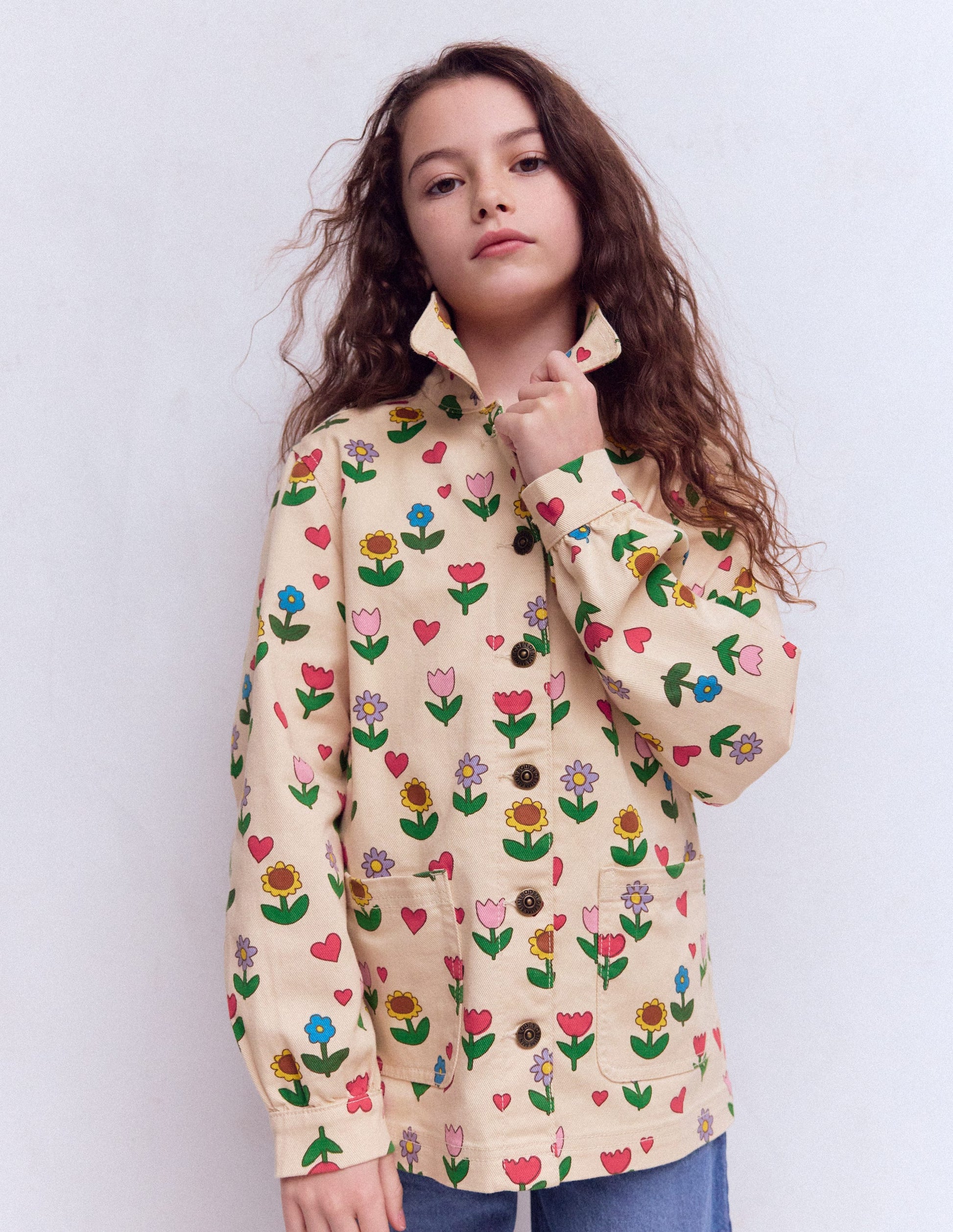 Jeansjacke-Naturweiß Sonnenblumen Garten-2