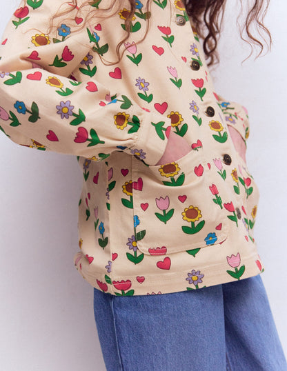 Jeansjacke-Naturweiß Sonnenblumen Garten-4