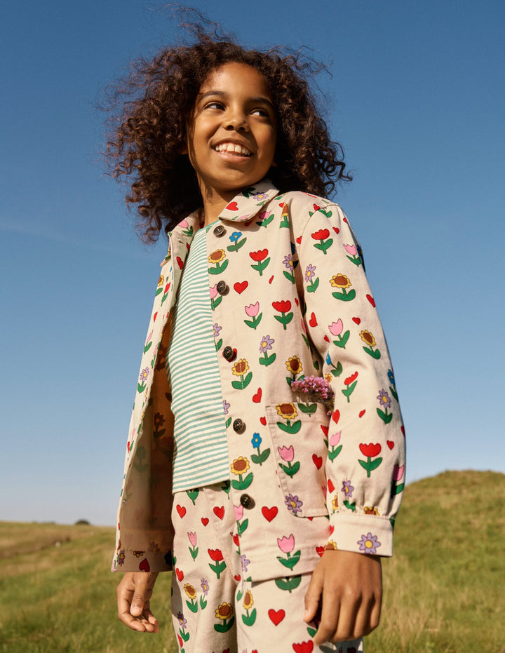 Denim Jacket-Ivory Sunflower Garden