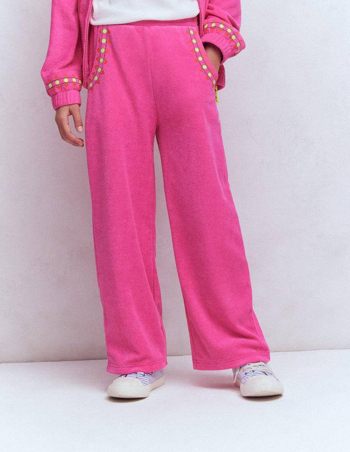 Frottee-Hose mit geradem Bein-Rosa Stickerei
