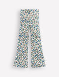 Gerippte, ausgestellte Leggings-Sanftes Naturweiß Blumenmuster