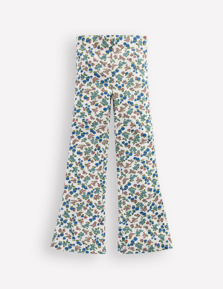Legging côtelé évasé-Motif floral ivoire doux