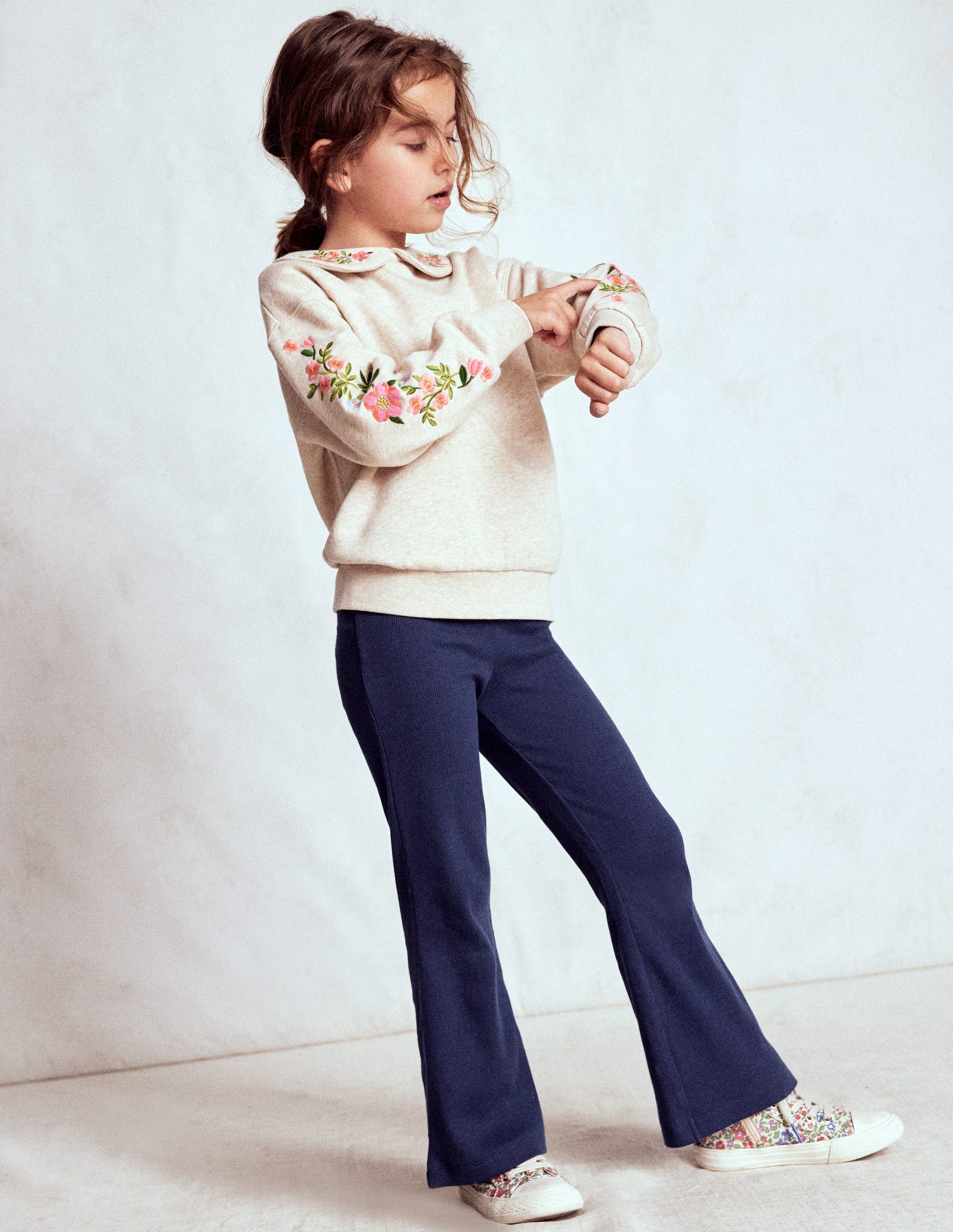 Gerippte, ausgestellte Leggings-Schuluniform-Marineblau-2