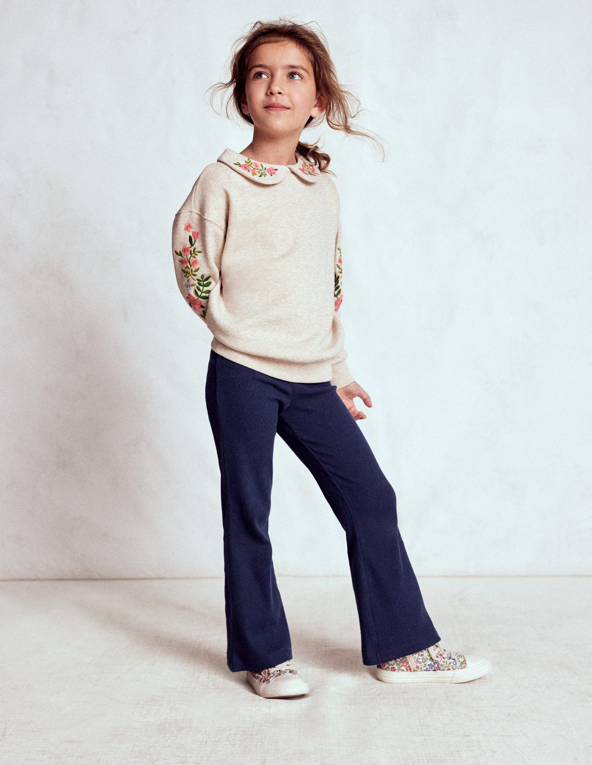 Gerippte, ausgestellte Leggings-Schuluniform-Marineblau-4