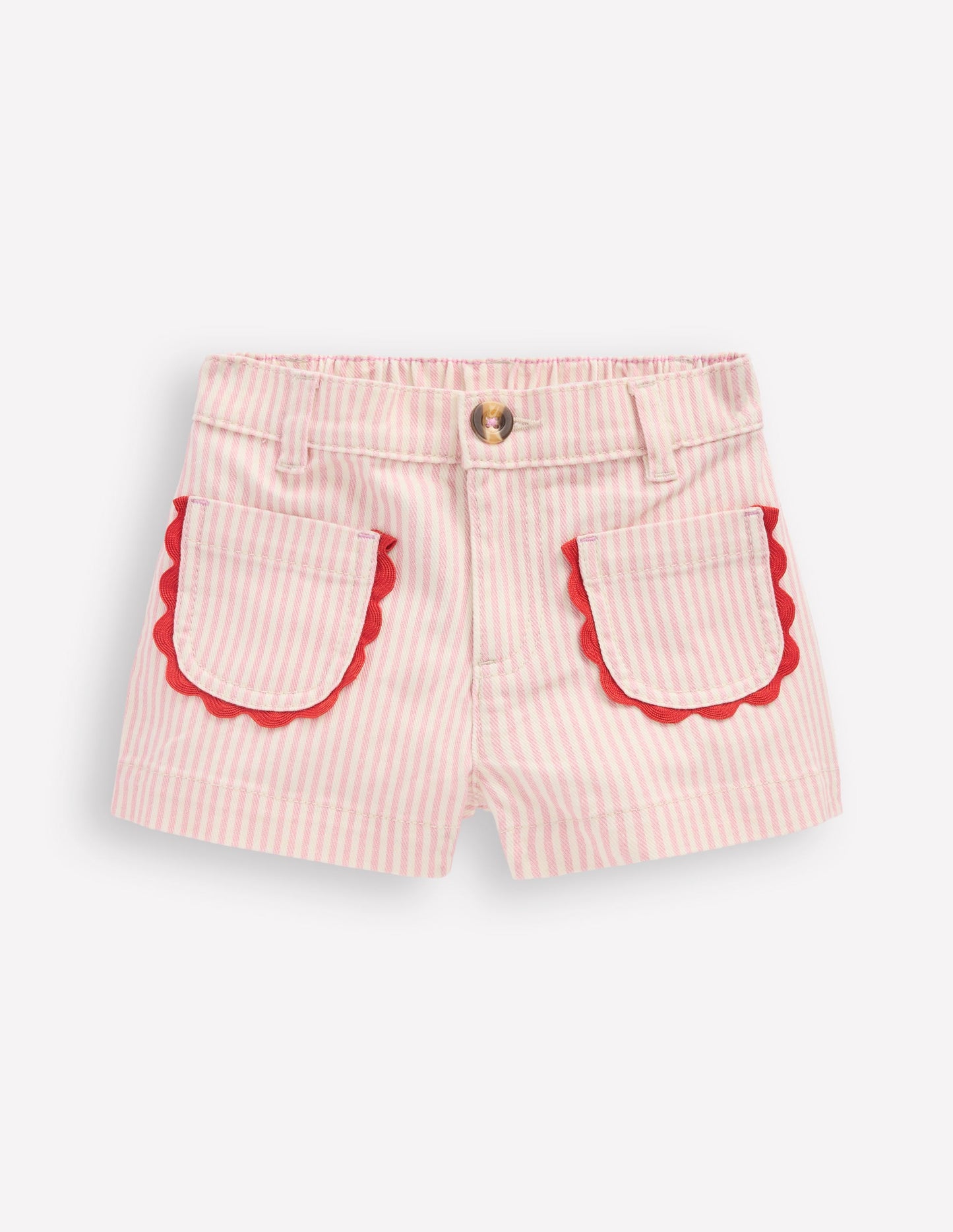 Patch Pocket Shorts-Pink Ticking Stripe