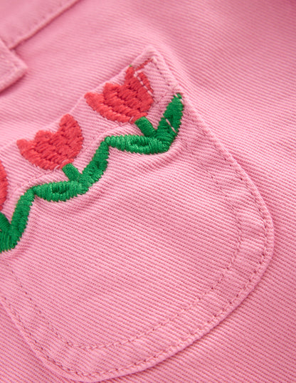 Patch Pocket Shorts-Pink Embroidered Denim-3