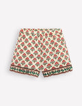 Gewebte Shorts mit Rüschen-Holzschnitt Naturweiß Blumenmuster
