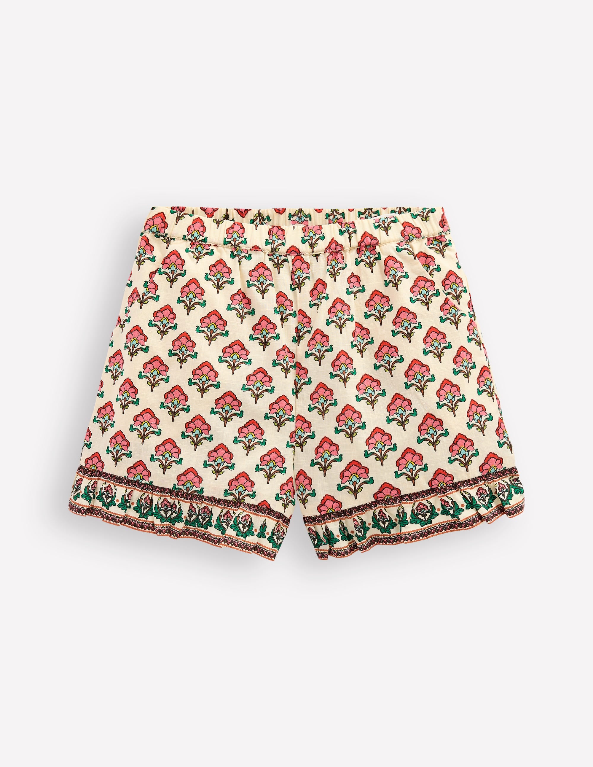 Short tissé à volants-Motif floral xylographique ivoire - Image 1