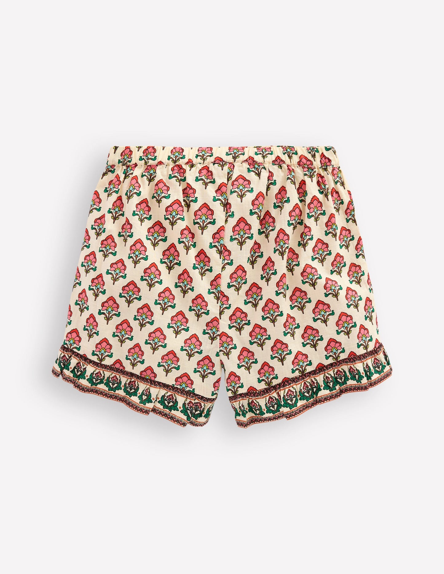 Gewebte Shorts mit Rüschen-Holzschnitt Naturweiß Blumenmuster