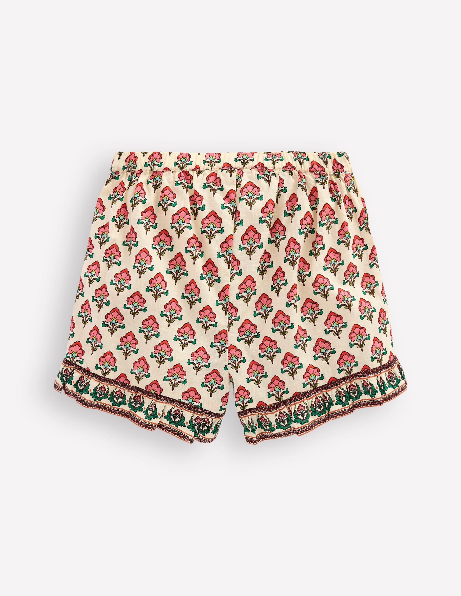 Gewebte Shorts mit Rüschen-Holzschnitt Naturweiß Blumenmuster-2
