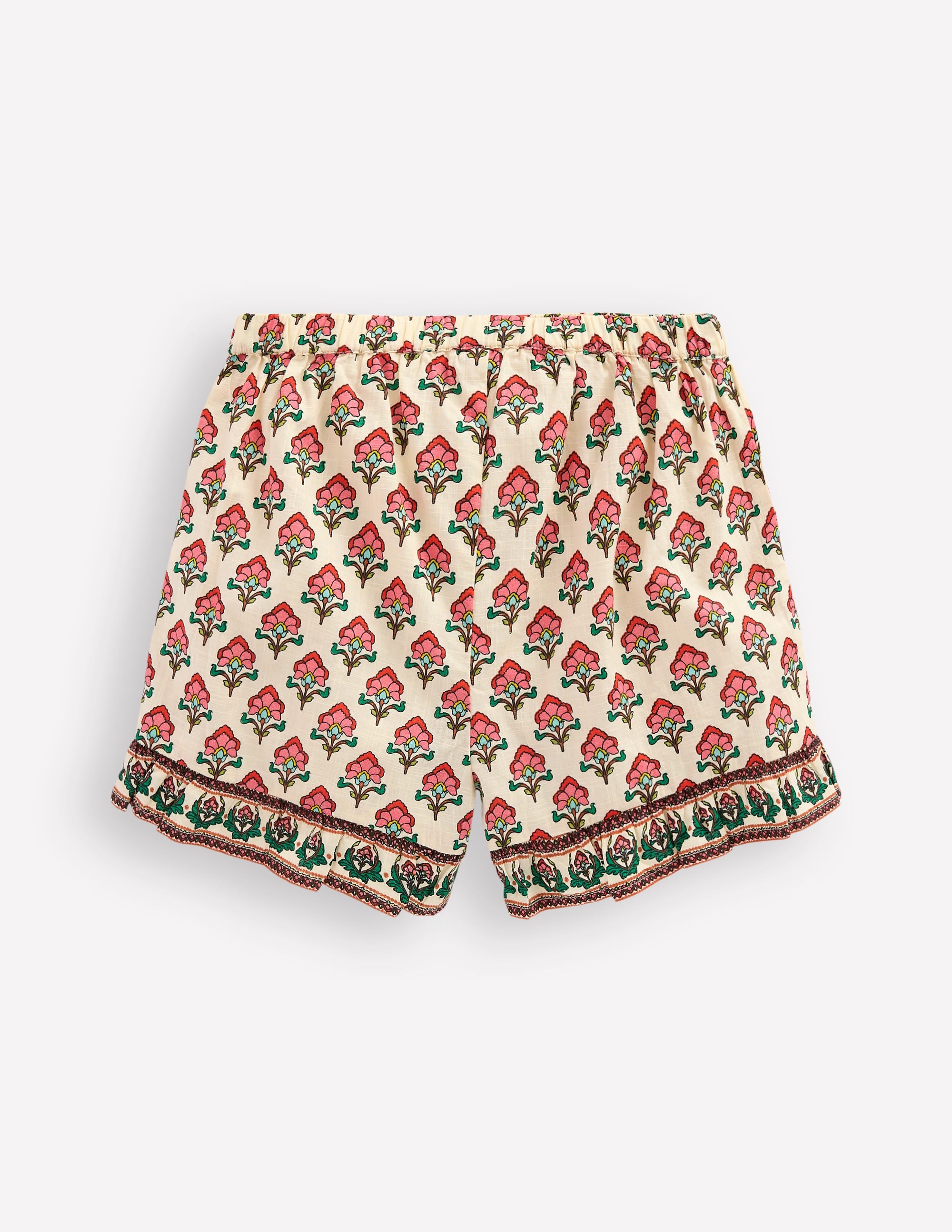 Short tissé à volants-Motif floral xylographique ivoire - Image 2