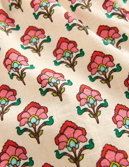 Gewebte Shorts mit Rüschen-Holzschnitt Naturweiß Blumenmuster-3