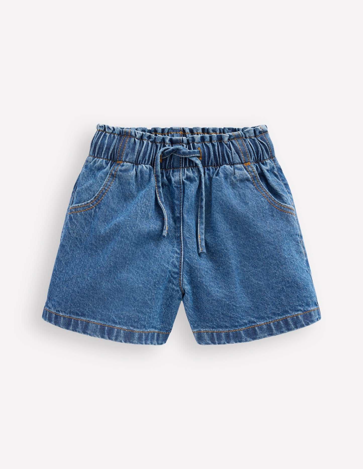 Shorts mit gerüschter Taille-Mittlere Mischung Denim