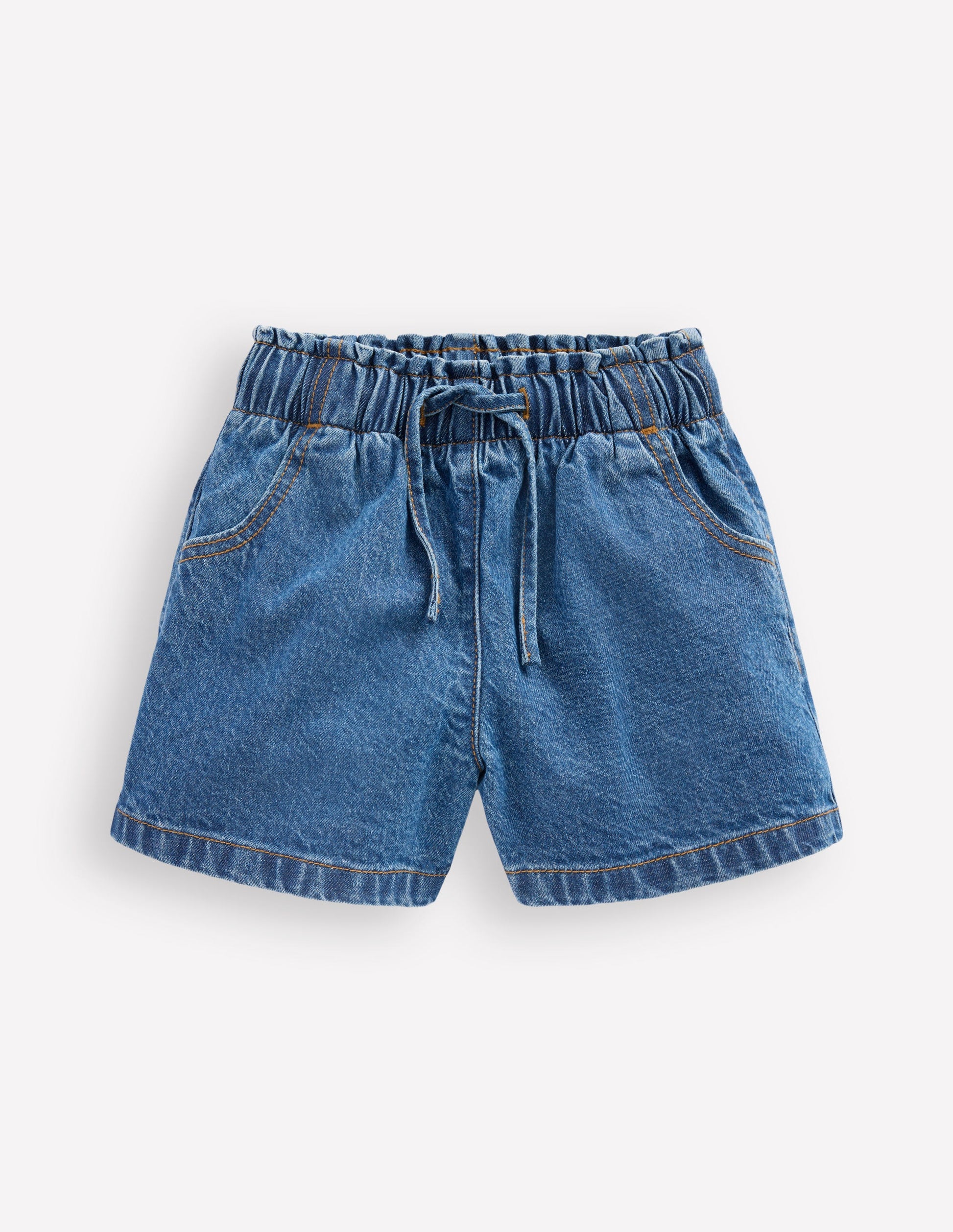 Shorts mit gerüschter Taille-Mittlere Mischung Denim-1