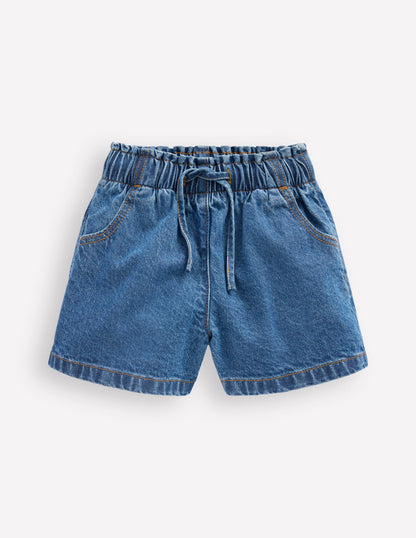 Shorts mit gerüschter Taille-Mittlere Mischung Denim-1