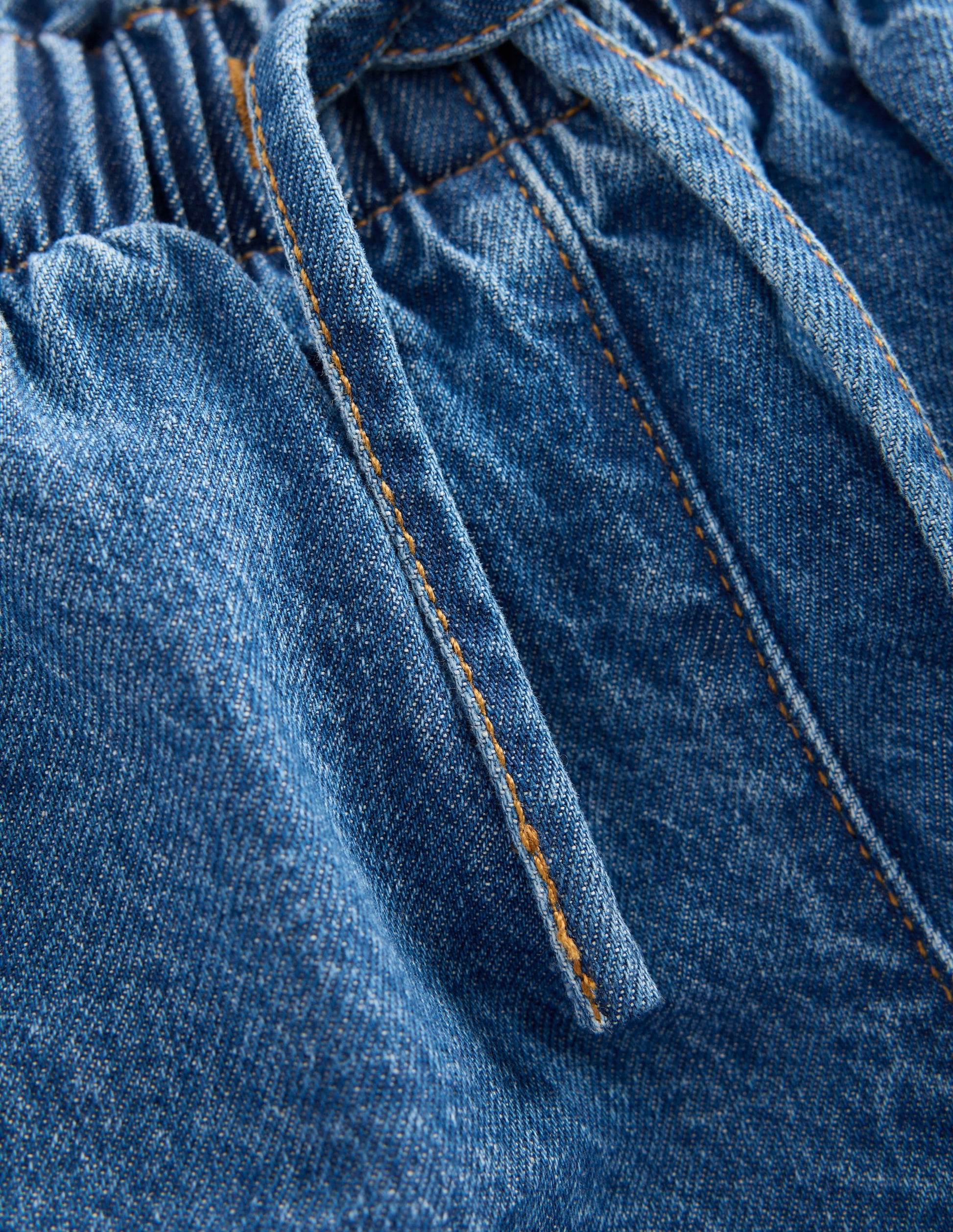 Shorts mit gerüschter Taille-Mittlere Mischung Denim-3