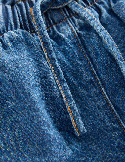 Shorts mit gerüschter Taille-Mittlere Mischung Denim-3