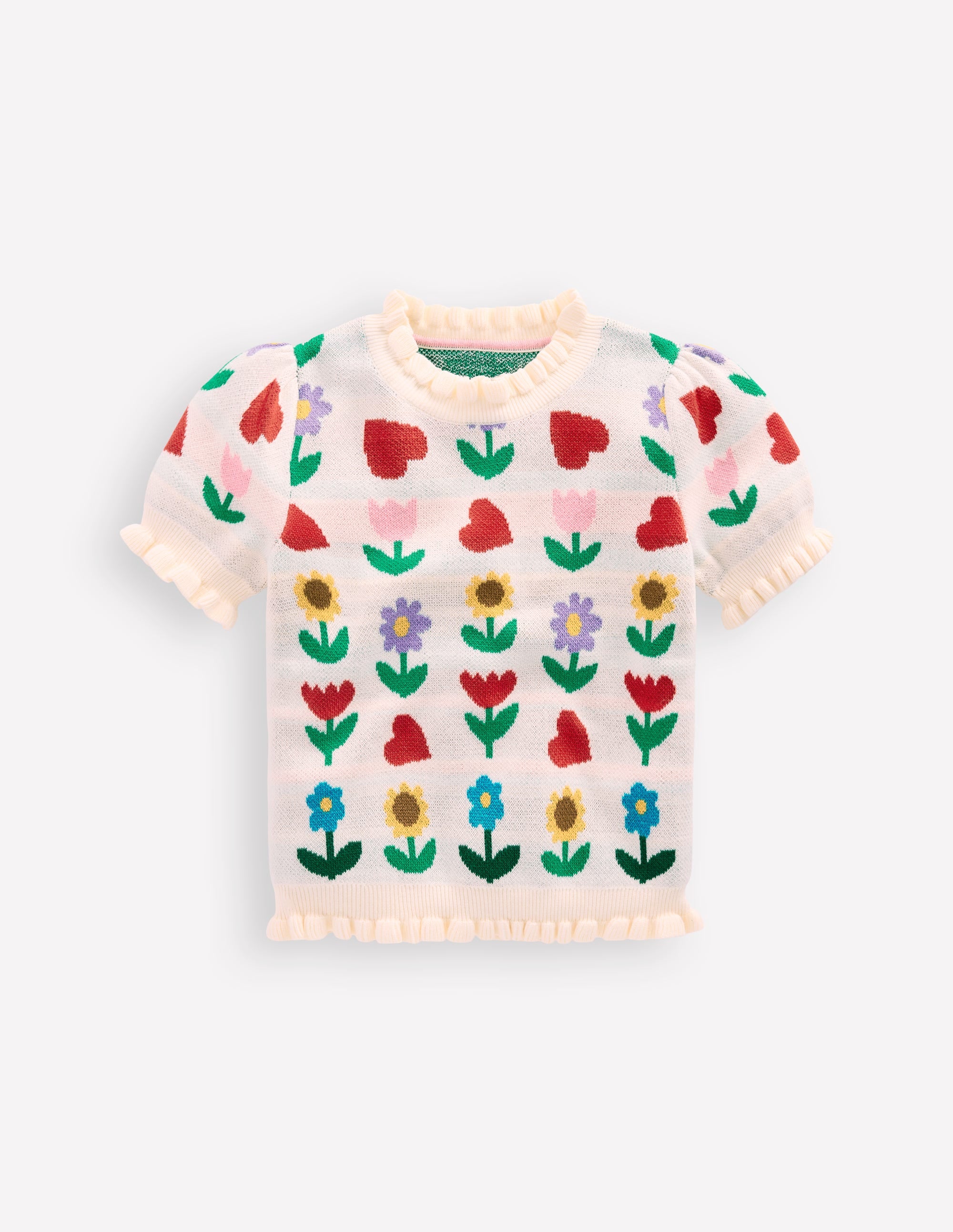 Top en maille à volants-Motif Sunflower Garden écru chiné - Image 4