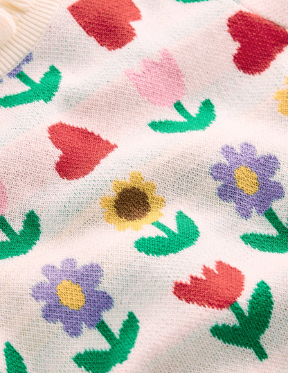 Gestricktes Oberteil mit Rüschen-Beige meliert Sonnenblumengarten-7