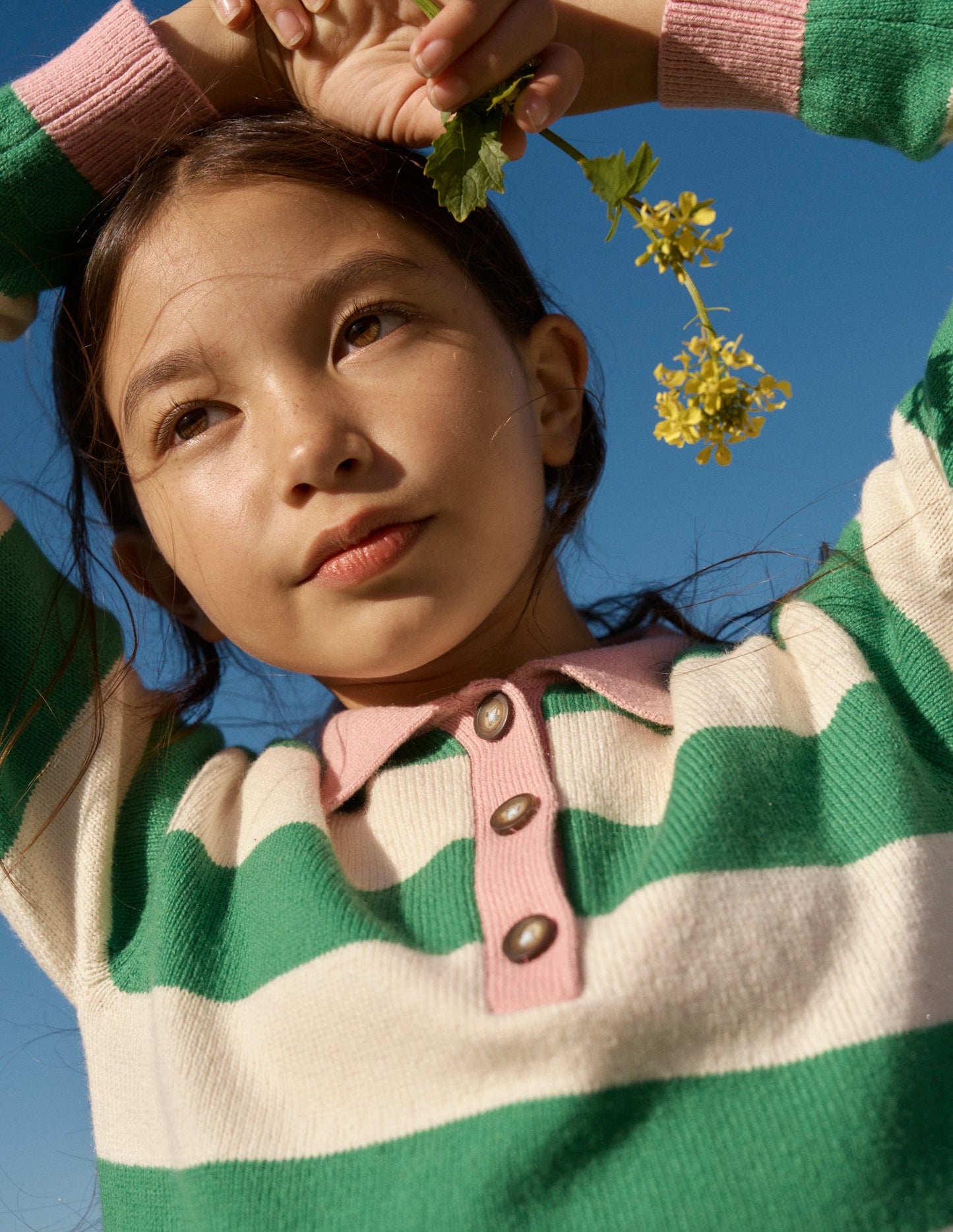 Rugby-Strickpullover-Erbsengrün/Beige Meliert