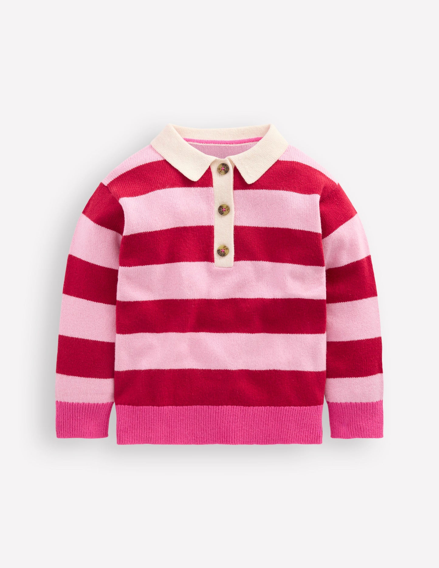 Rugby-Strickpullover-Portwein/Rosa Streifen
