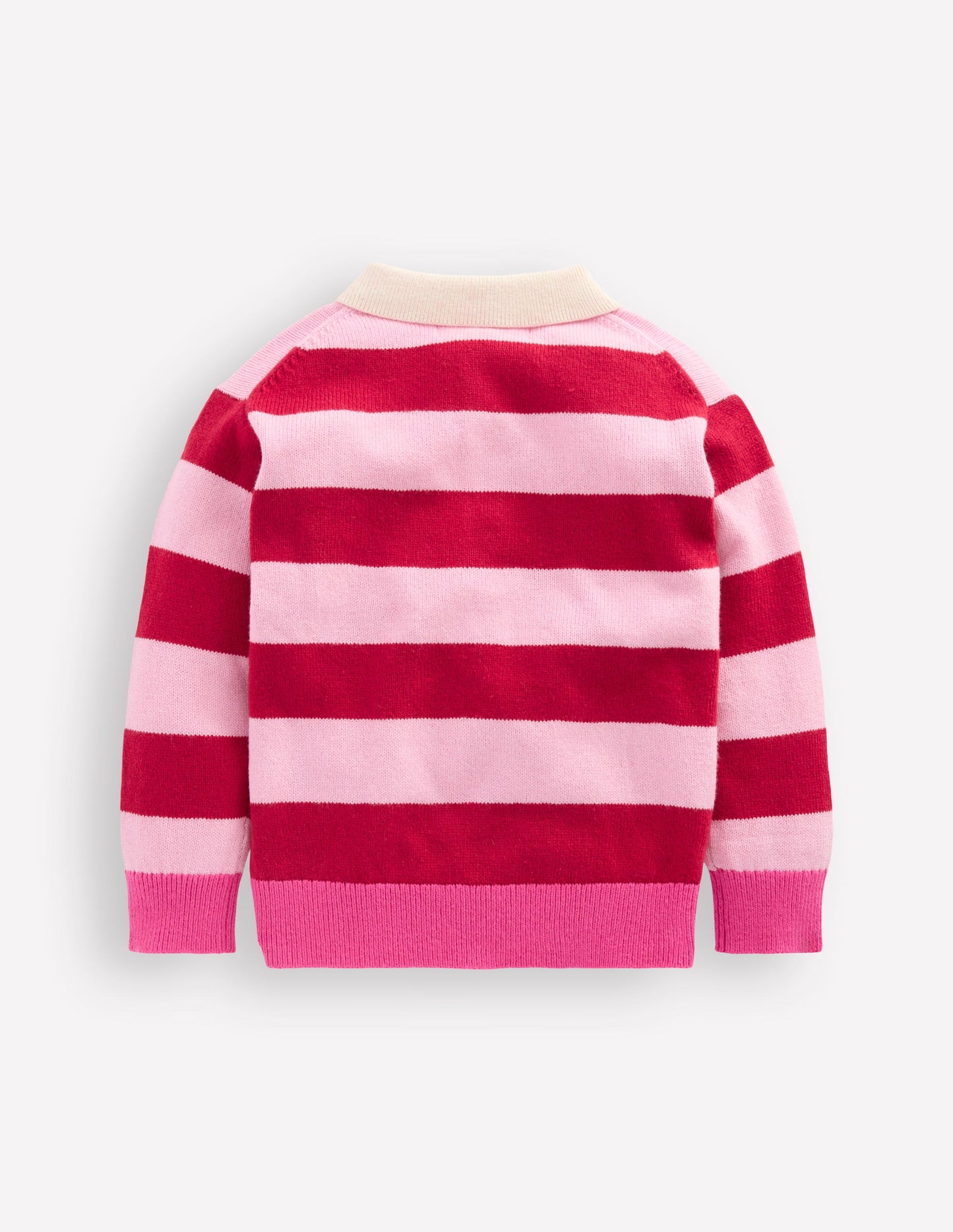 Rugby-Strickpullover-Portwein/Rosa Streifen