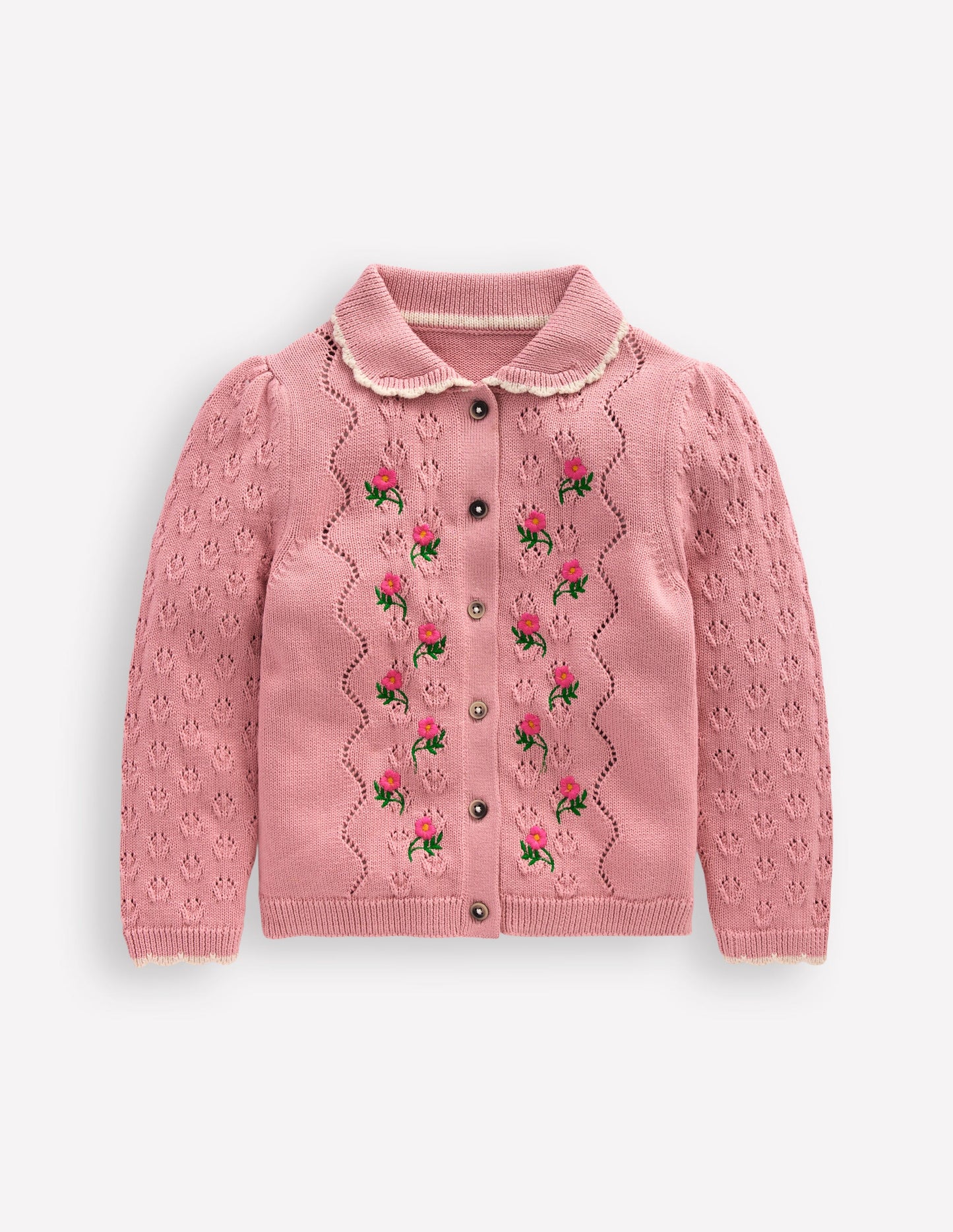 Pointelle-Strickjacke mit Kragen-Vintage-Rosa