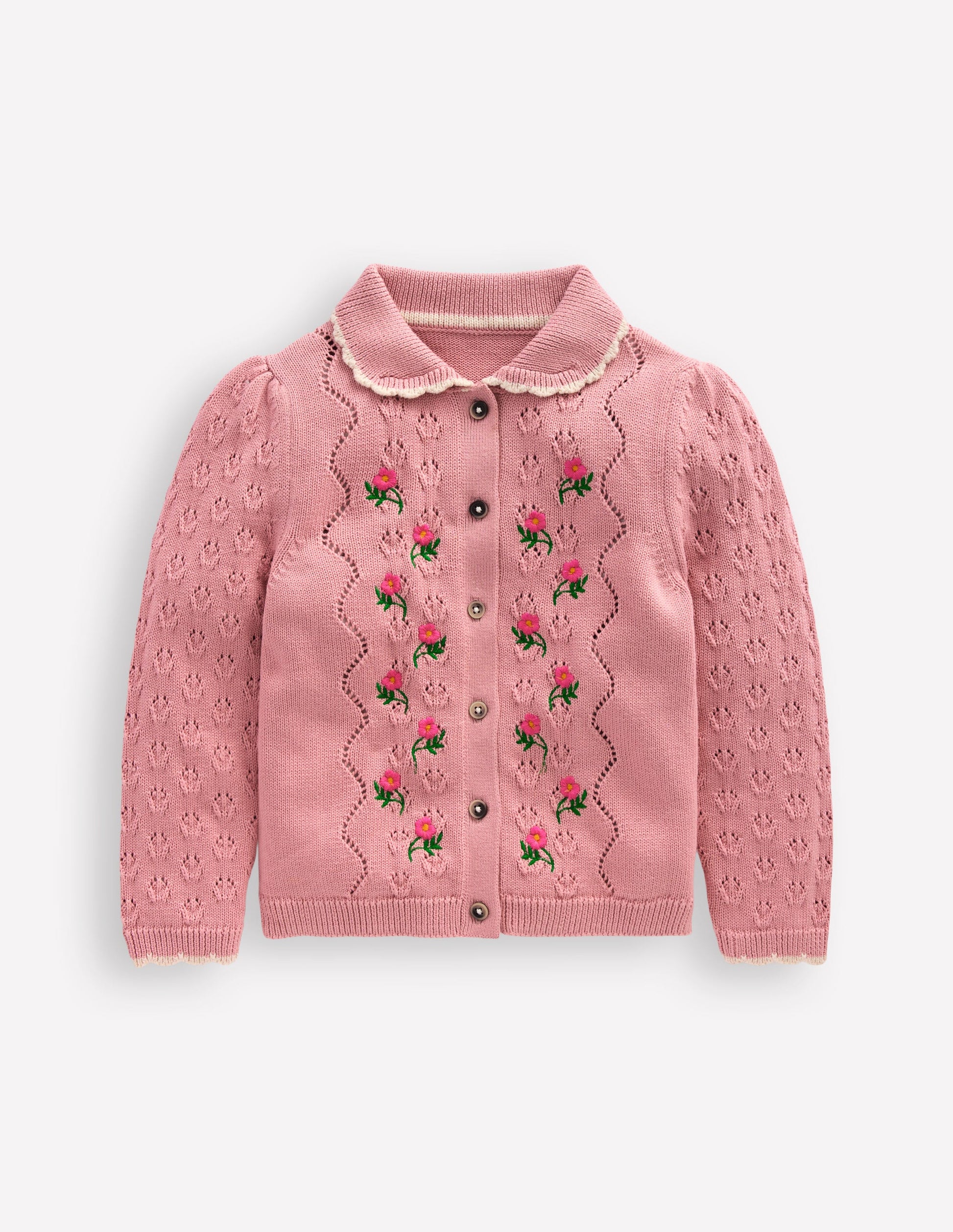 Pointelle-Strickjacke mit Kragen-Vintage-Rosa-2