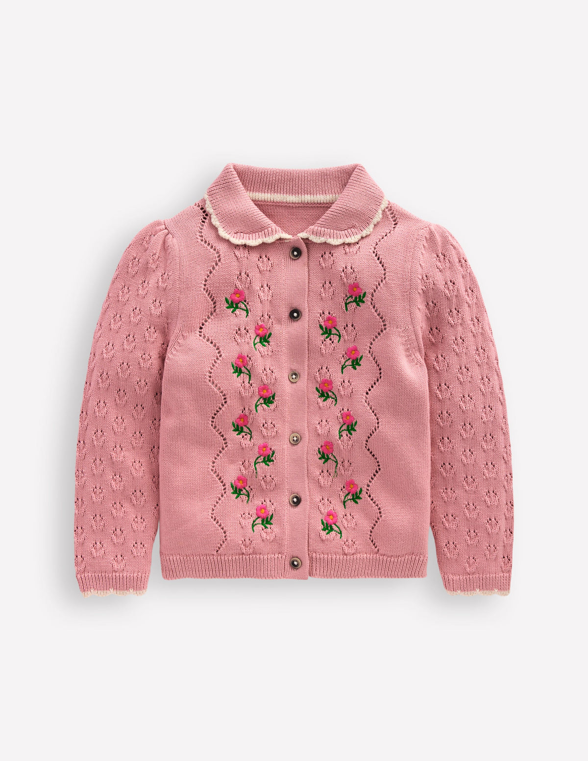 Pointelle-Strickjacke mit Kragen-Vintage-Rosa - Image 1
