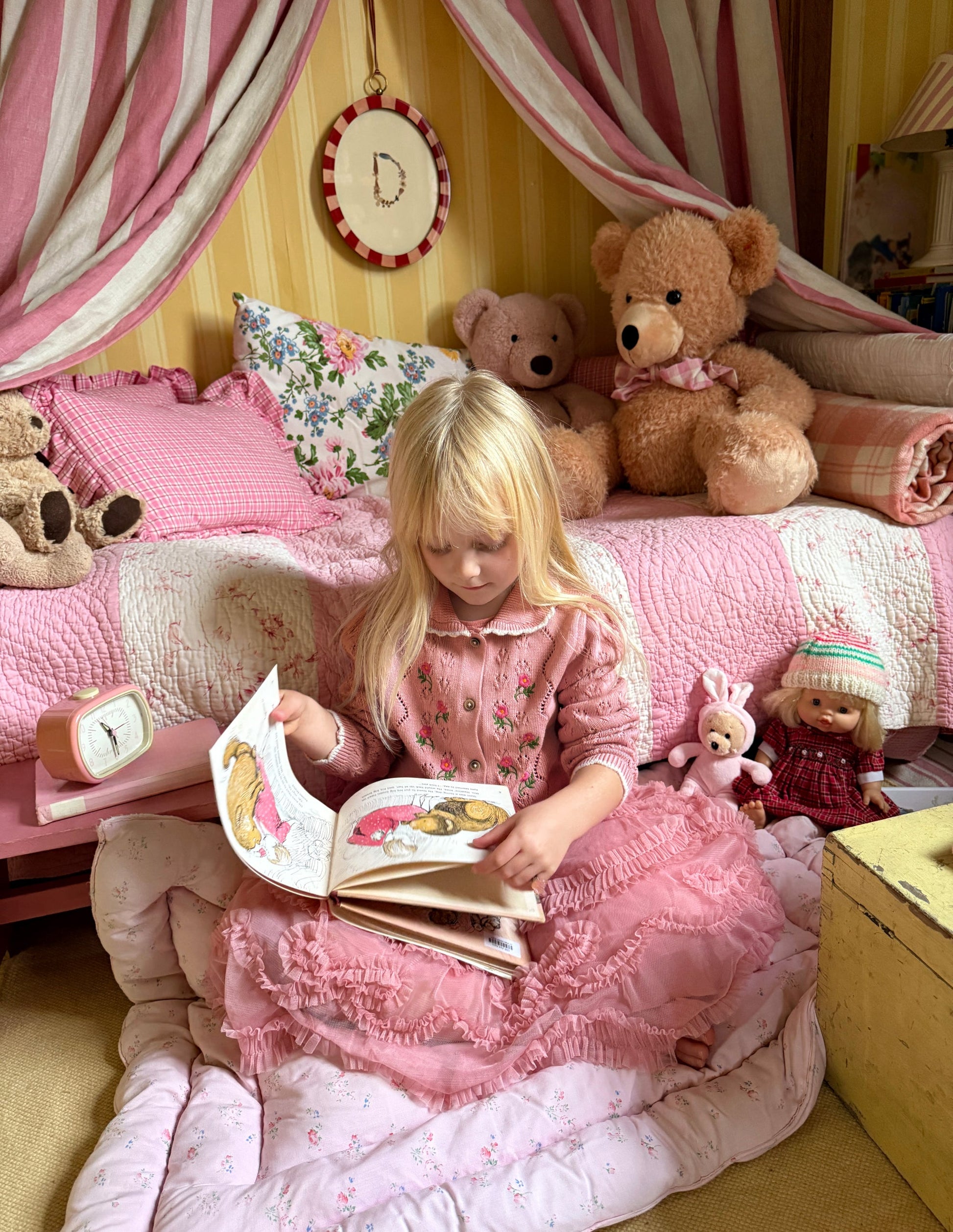 Pointelle-Strickjacke mit Kragen-Vintage-Rosa-1